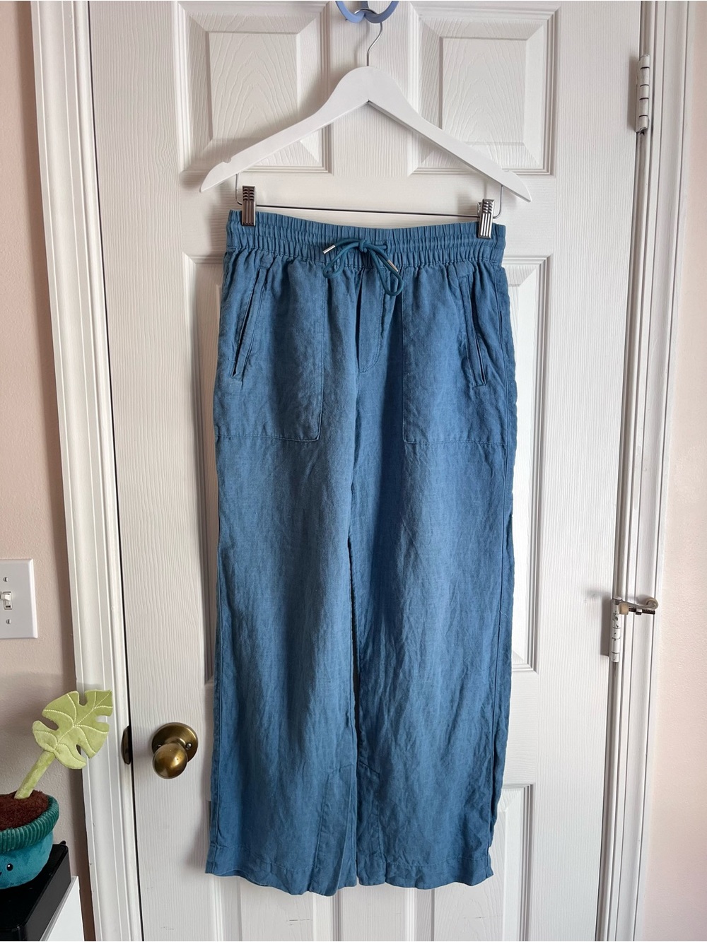 Athleta Teal Retreat Linen High Rise Wide Leg Pants